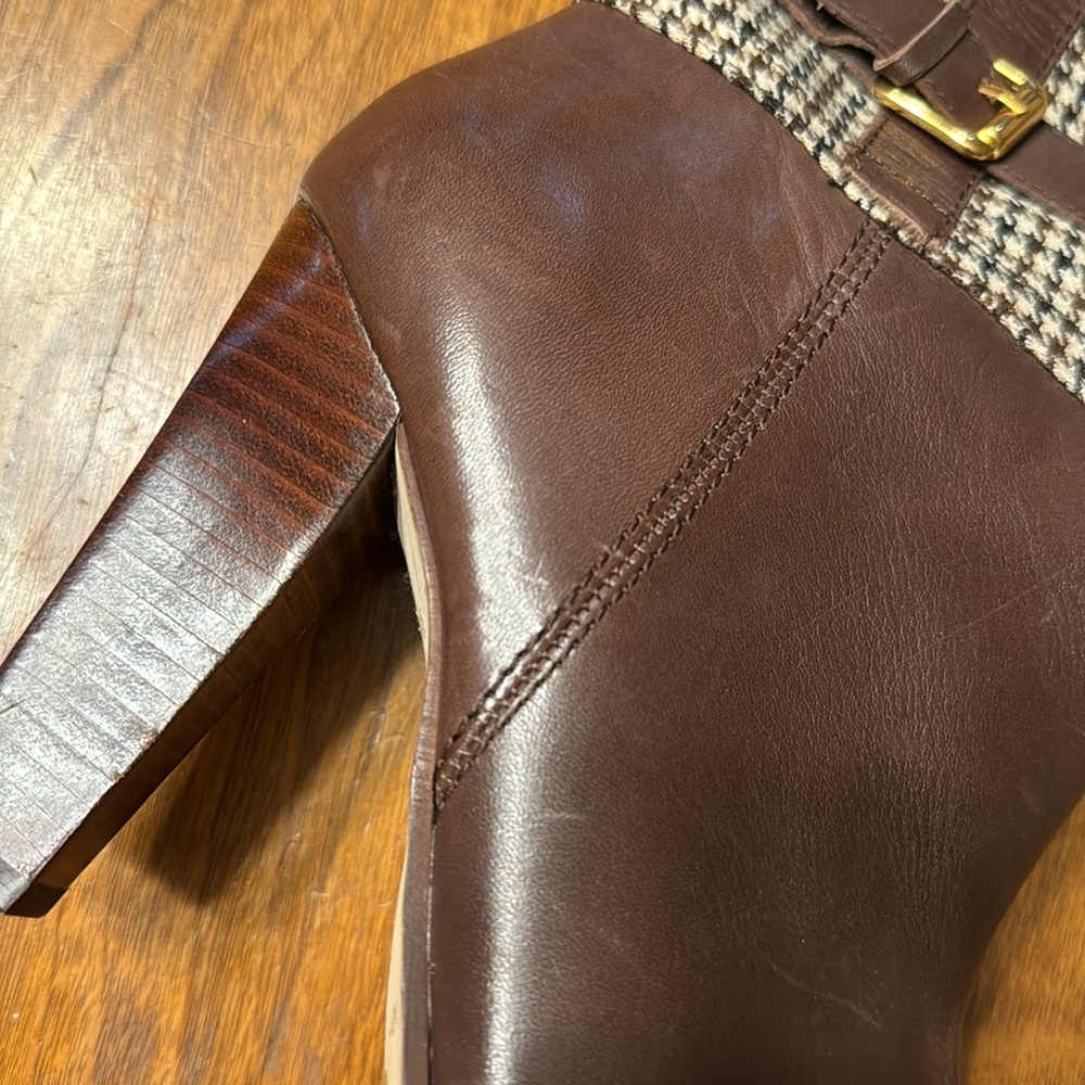 Tommy Hilfiger Frita Brown Leather Houndstooth High Block Heels Tall Boots 8 - Picture 11 of 15